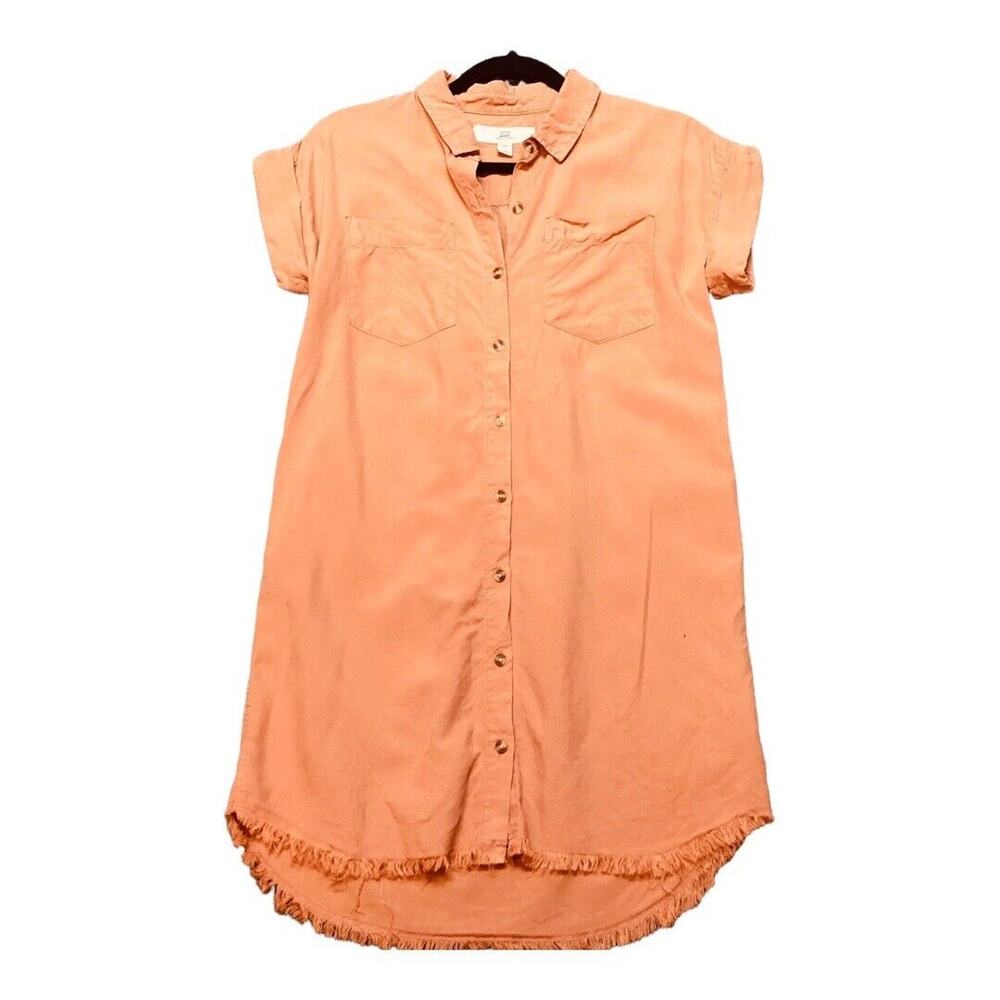 Thread + Supply Women's Coral Pink Cap Sleeve Button Up Shirt Dress Size XSmall